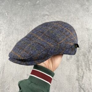 Mucros Weavers Cap Mens Sz XL Blue Plaid Trinity 100% Wool Flat Newsboy Cabbie